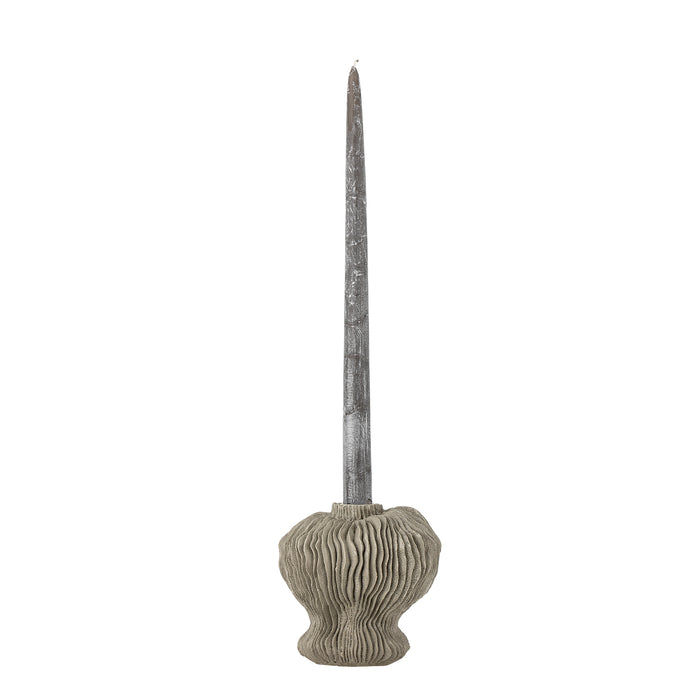 Polyresin candle holder in soft grey with natural wavy surface