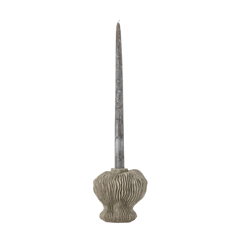 Polyresin candle holder in soft grey with natural wavy surface