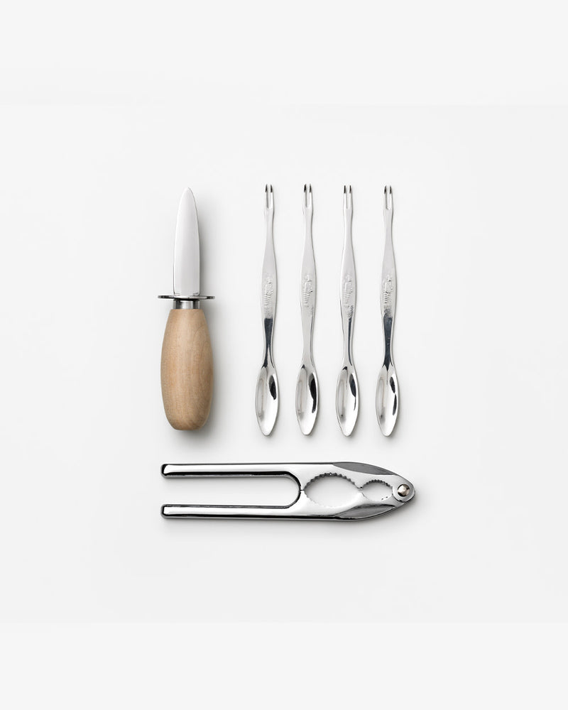 Seafood tools set with oyster knife, cracker, and utensils