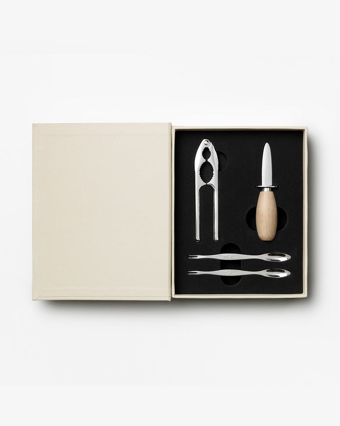 Seafood Tools set in beige book-style box
