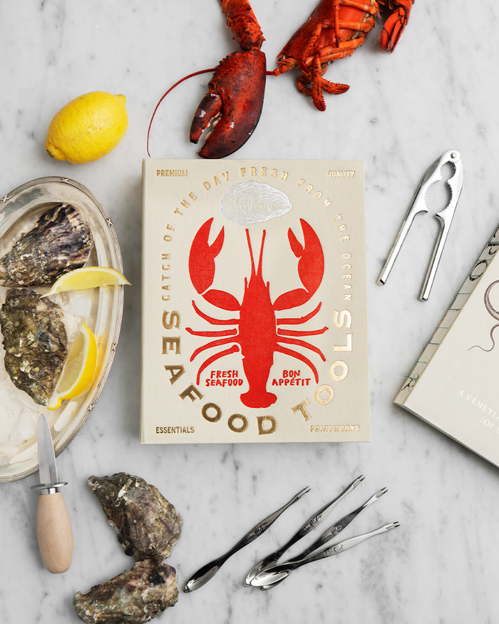 Seafood Tools box styled with lobster and oysters