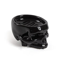 Black skull porcelain soap dish Brain Wash by Seletti viewed from the front angle
