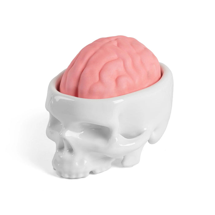 Brain Wash set in white with pink brain-shaped vegetable soap.
