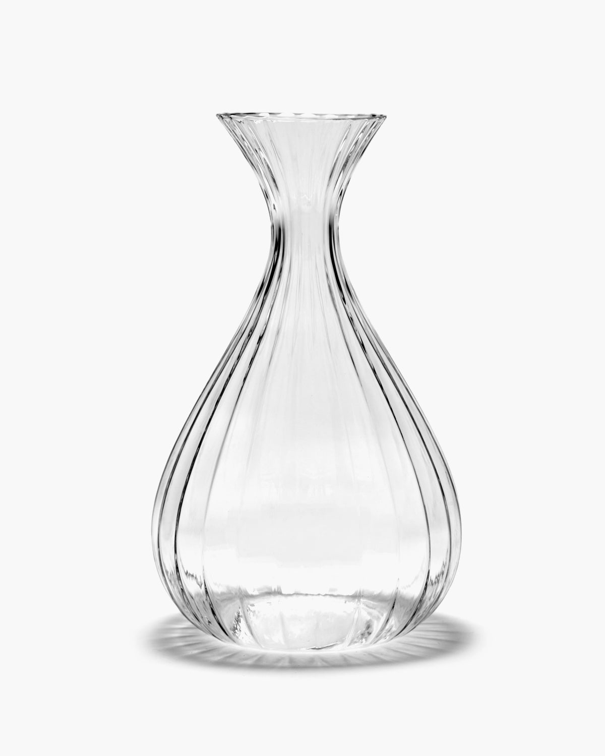 Large Inku ribbed glass carafe by Sergio Herman for Serax, 180cl, on a white background