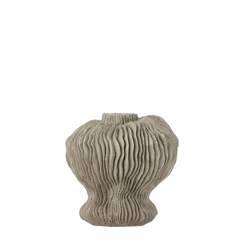 Short sculptural grey candle holder by Bloomingville with organic texture