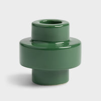 Small stoneware candle holder in glossy dark green by &Klevering