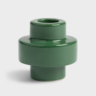 Small stoneware candle holder in glossy dark green by &Klevering