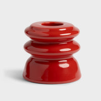 Small stepped stoneware candle holder in glossy red by &Klevering