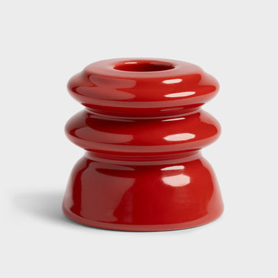 Small stepped stoneware candle holder in glossy red by &Klevering