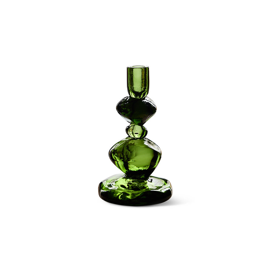 Medium emerald glass candle holder by Nienke Sikkema for HKLIVING on white background