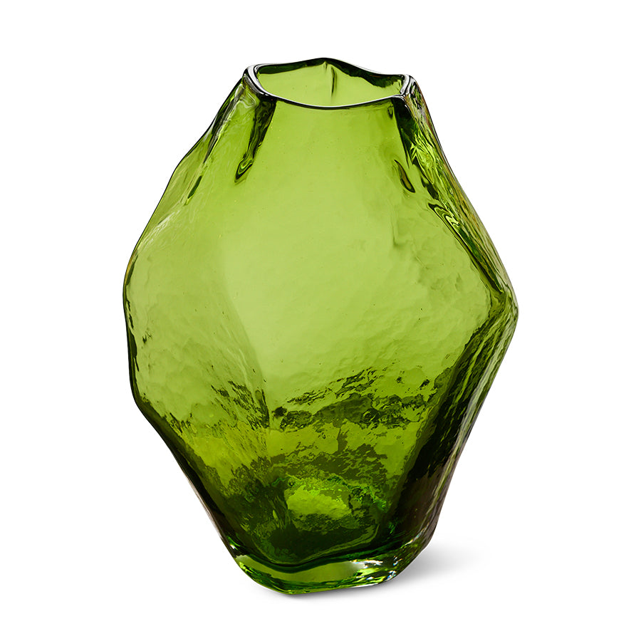 Front view of Nienke Sikkema for HKLIVING gemstone vase in peridot green faceted glass