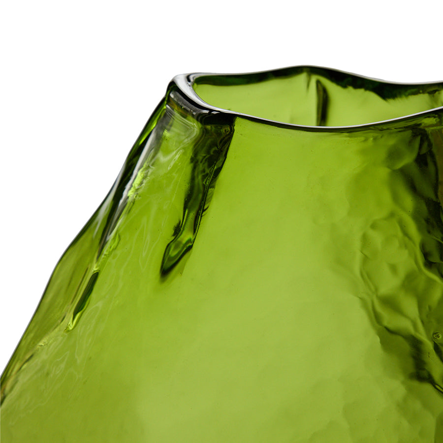 Close-up of faceted rim and surface detail on Nienke Sikkema for HKLIVING peridot green gemstone vase