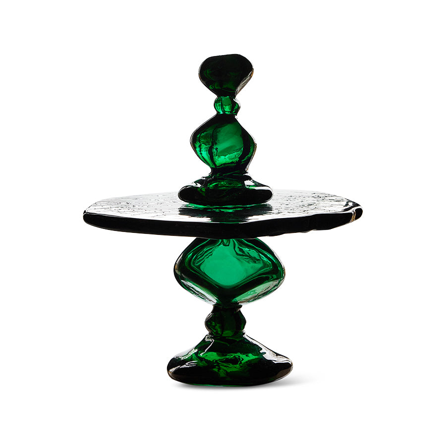 Emerald green glass jewel dessert stand by Nienke Sikkema for HKLIVING on white background