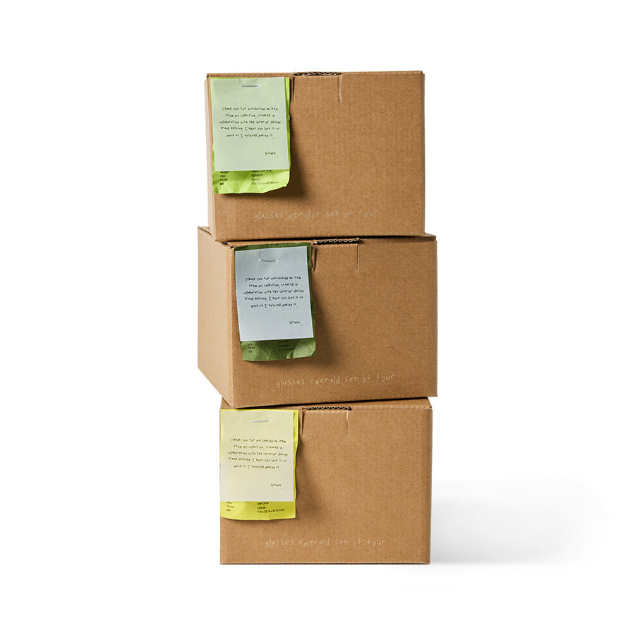 Three stacked HKLIVING glass gift boxes from the Sikkema collection on a plain white background, each labelled with a different colourway
