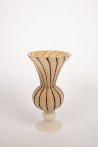 Stria cream and brown striped glass vase on foot by Olsson & Jensen, 32.5 cm