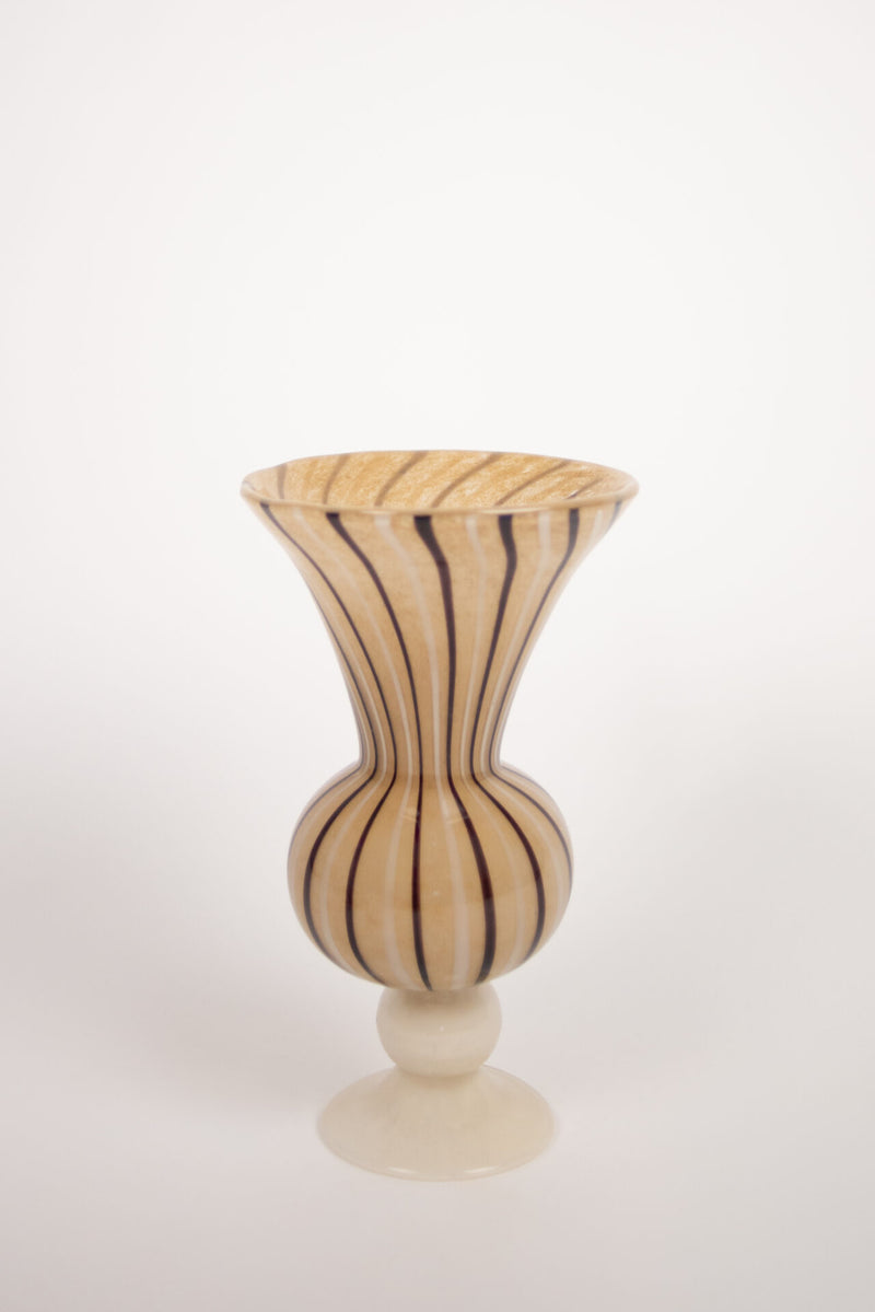 Stria cream and brown striped glass vase on foot by Olsson & Jensen, 32.5 cm