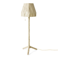 Teun Zwets for HKLIVING Overcast floor lamp, full length view showing the sculpted Sungkai wood shade, column and tripod base
