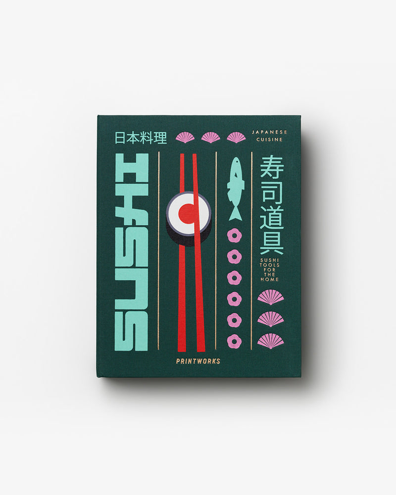 Green Sushi Tools box with Japanese-inspired illustration by printworks