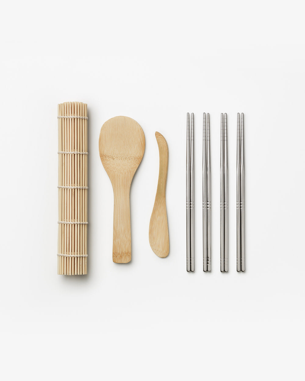 Sushi tools set with bamboo mat, utensils, and chopsticks