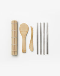 Sushi tools set with bamboo mat, utensils, and chopsticks