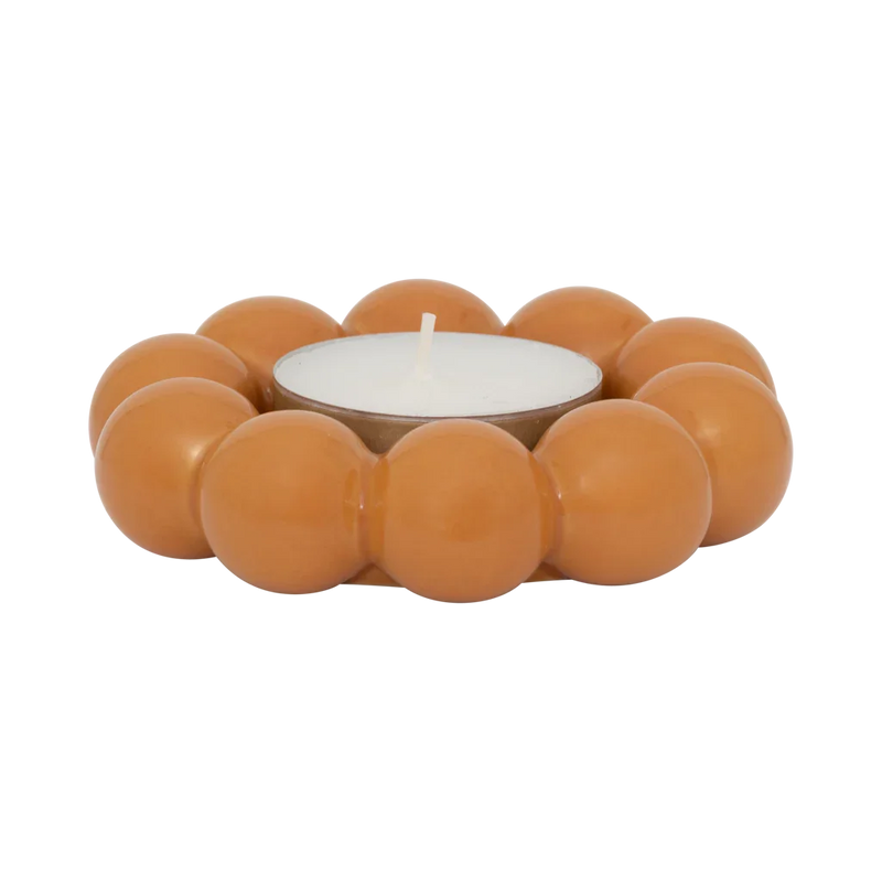 Talon golden orange flower candle holder with a tealight