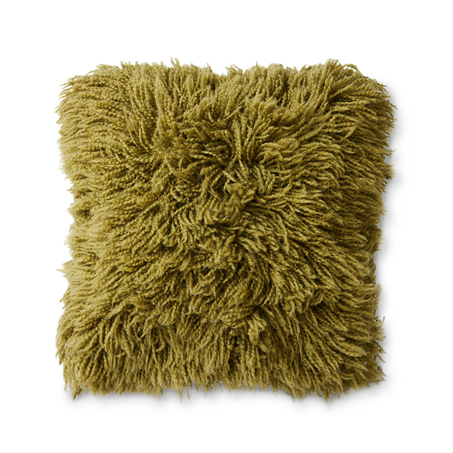 Fluffy Woolen Square Cushion Olive Green 50 x 50cm by hkliving