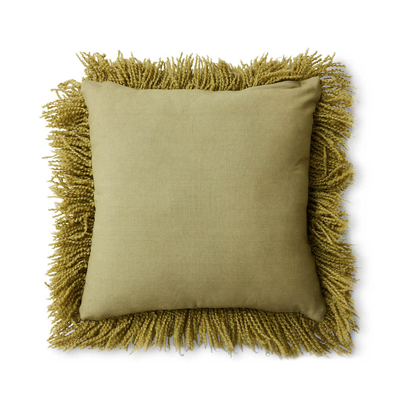 Fluffy Woolen Square Cushion Olive Green 50 x 50cm by hkliving