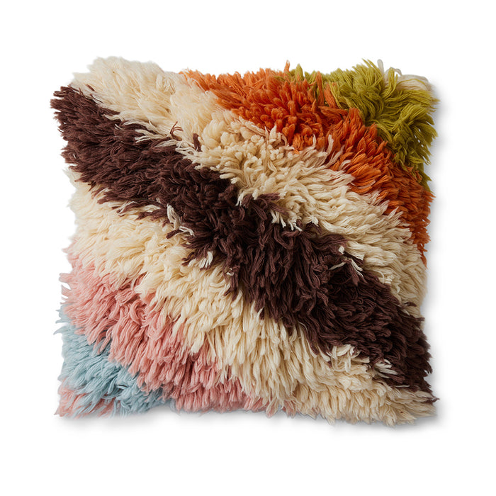 Fluffy Striped Square Cushion, 55x55cm, Multicoloured, by hkliving