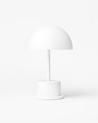 printworks riviera portable lamp in matte white with dome shade
