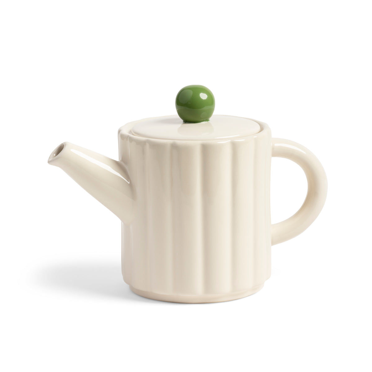 Teapot Tube Off White by &klevering in glossy stoneware with green ball as the handle for the lid 