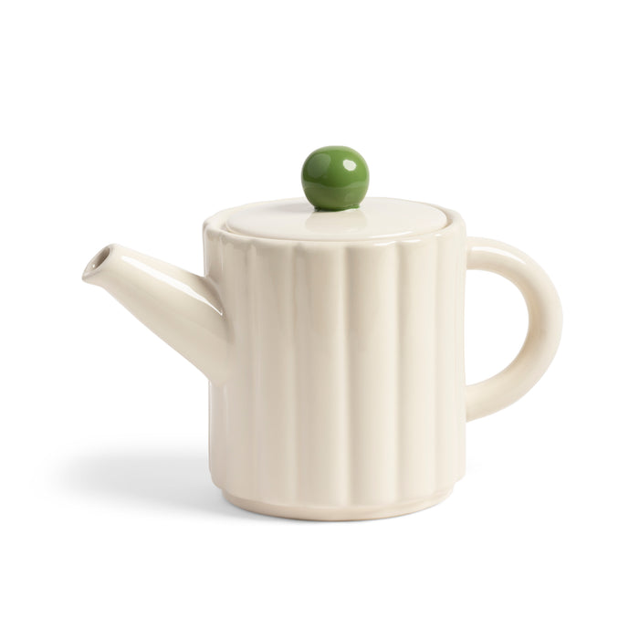 Teapot Tube Off White by &klevering in glossy stoneware with green ball as the handle for the lid 