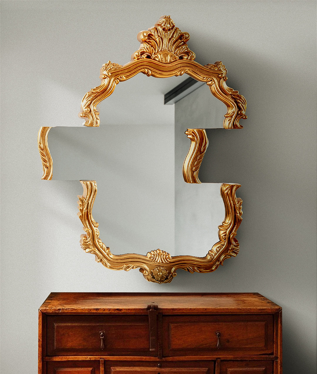 Seletti Tetris Mirror - Unique Geometric Wall Mirror with Gold Frame