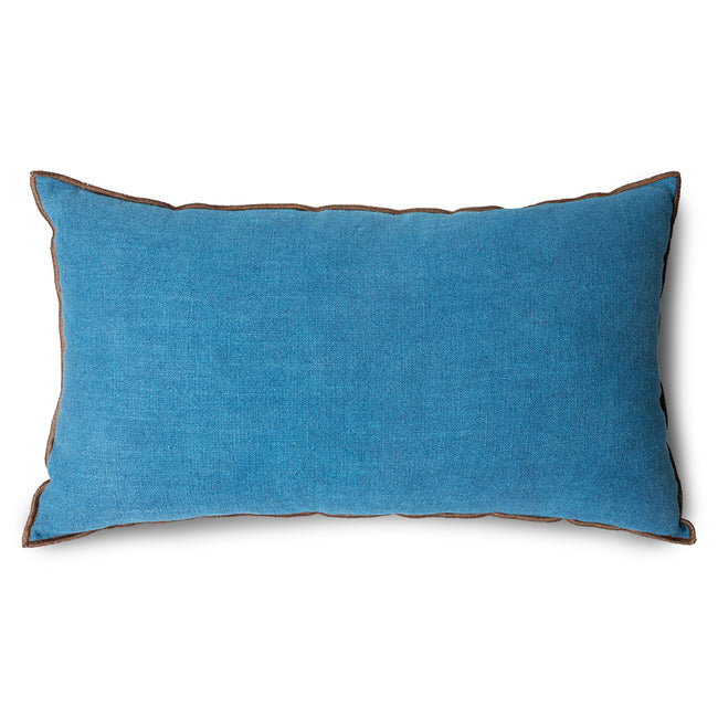 rectangle cushion in a sea blue with a brown piping detail arround the edge in a swedish style from hkliving