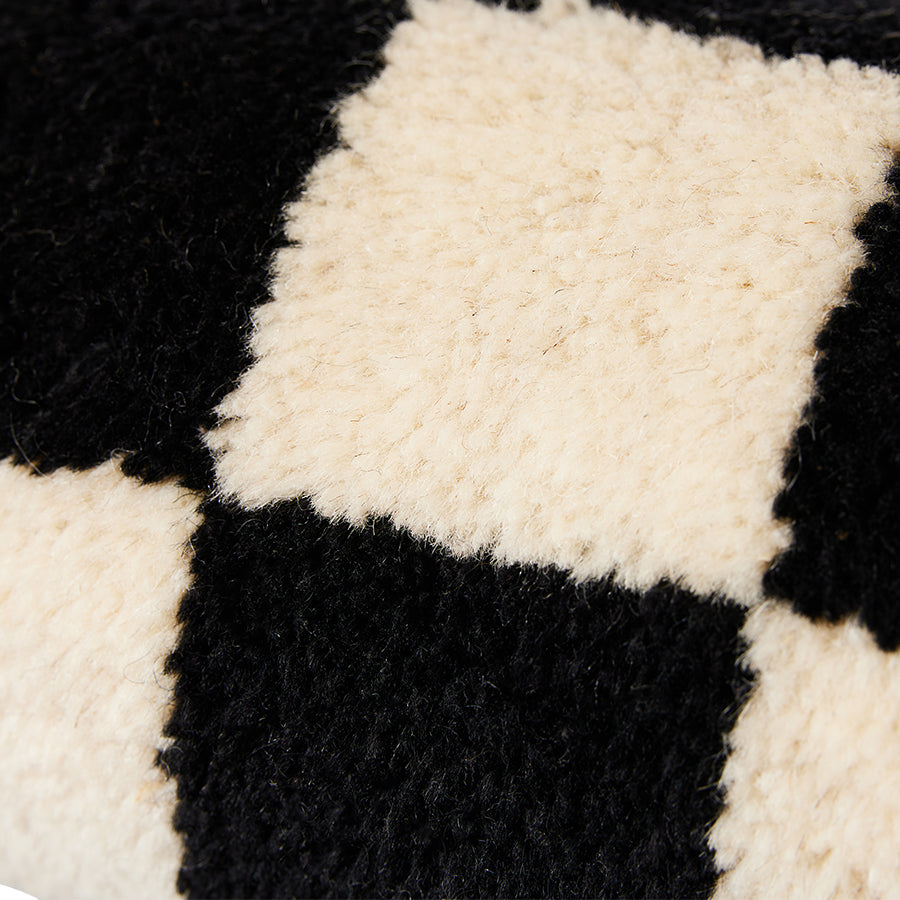 close up of the the fluffy woollen cushion from hk living