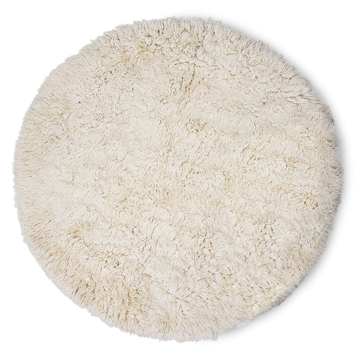 Fluffy Roud Rug, 2.5m Diameter, Cream White by hkliving