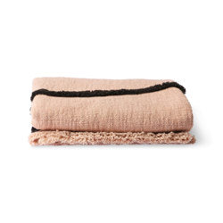 Soft Woven Throw Nude, With Black Tufted Lines