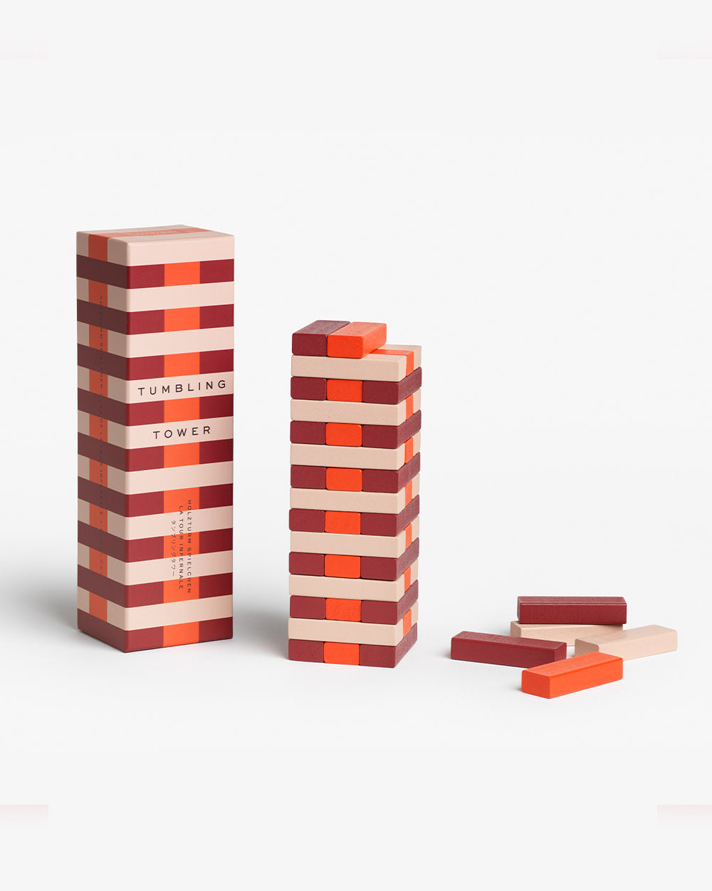 Modern stacking tower game with matching box