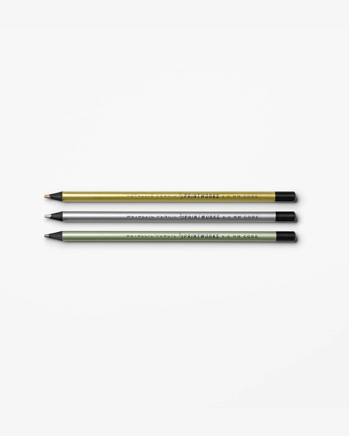 metallic gold silver and champagne pencils by Printworks in a 3-pack set

