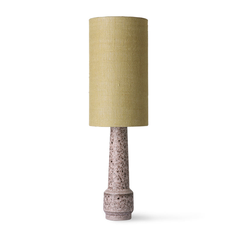 Stoneware lamp base in pink and brown reactive glaze by HKLIVING styled with a mustard linen cylinder shade