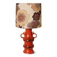 Grand Table Lamp Base, with Vintage Flowers Lamp Shade, Glazed Orange Red, Large Table Lamp by hkliving