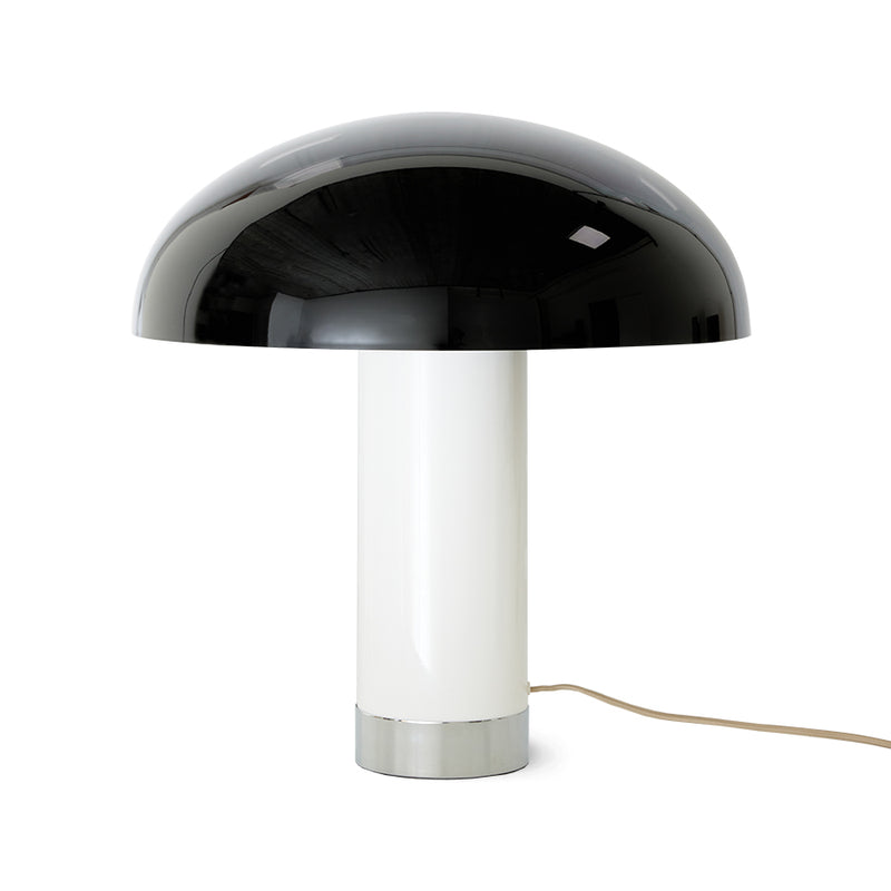 HKLIVING monochrome lounge table lamp, black glossy shade and white column, shown against a white background