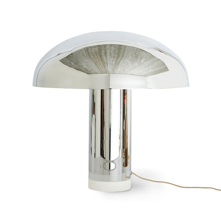 HKLIVING chrome lounge table lamp, fully mirrored mushroom shade on a white foot, shown against a white background