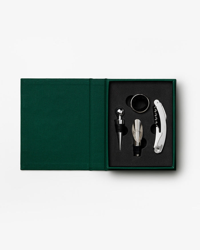 Wine Tools set in green book-style box