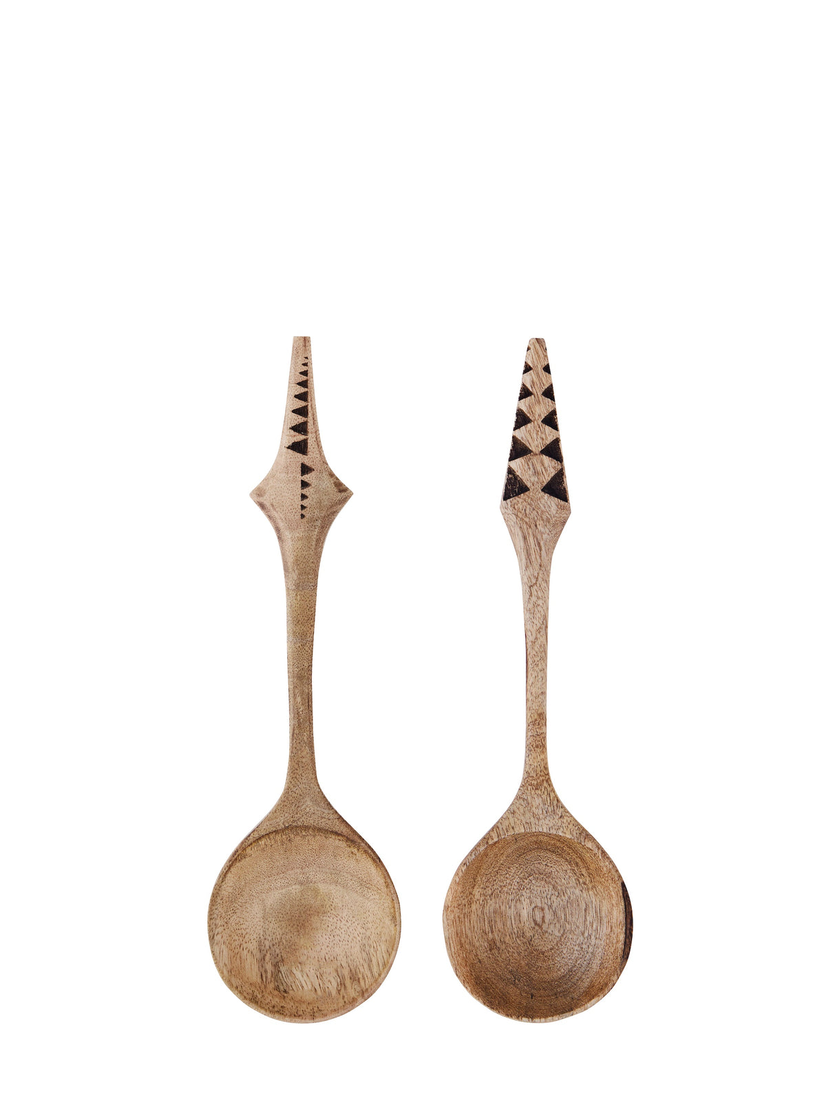 hand-carved wooden salad servers with decorative carved handles