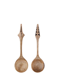 hand-carved wooden salad servers with decorative carved handles