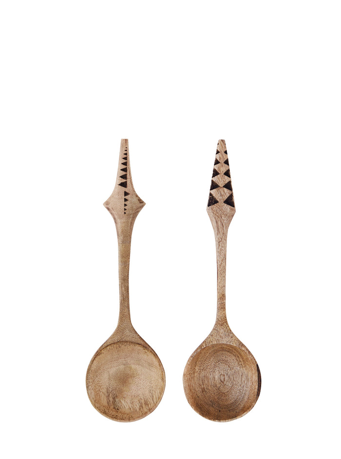 hand-carved wooden salad servers with decorative carved handles