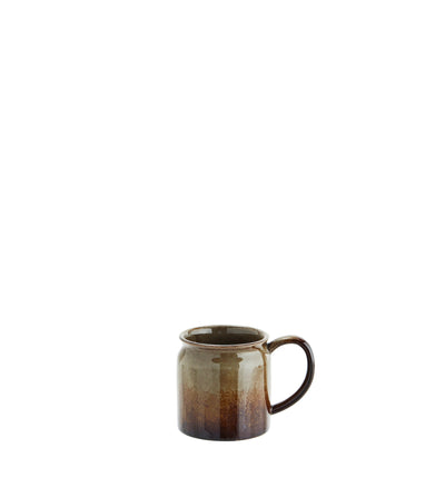 artisan stoneware mug in green and brown glaze, 8x8cm
