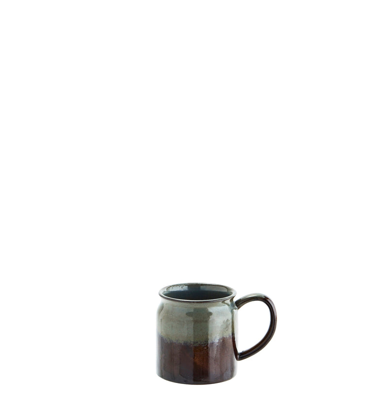artisan stoneware mug in green blue and brown glaze, 8x8cm
