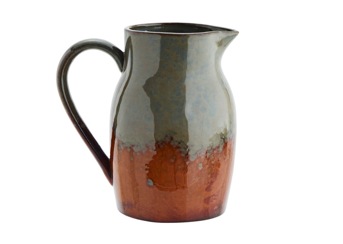 petrol and brown stoneware jug with unique reactive glaze finish
