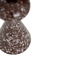 Close-up of the speckled chocolate reactive glaze on the Zaria candle holder
